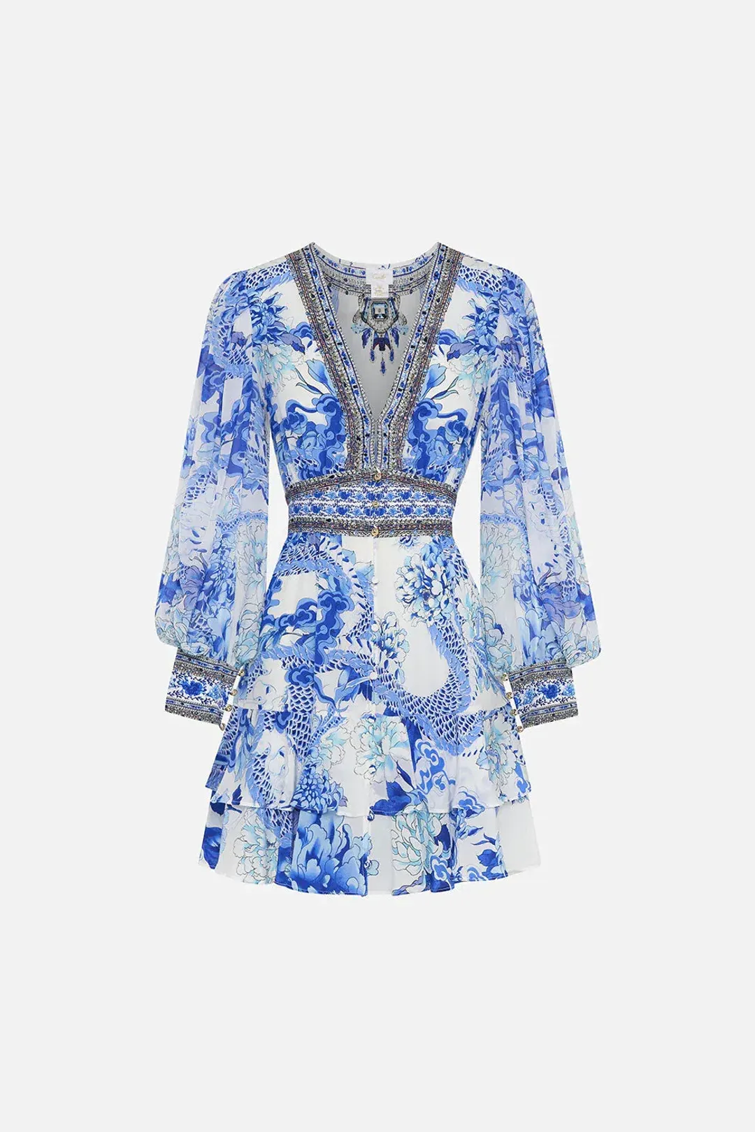 Camilla Button Front Frill Dress Heart Of A Dragon Print Size 10 for rent on The Volte - main image