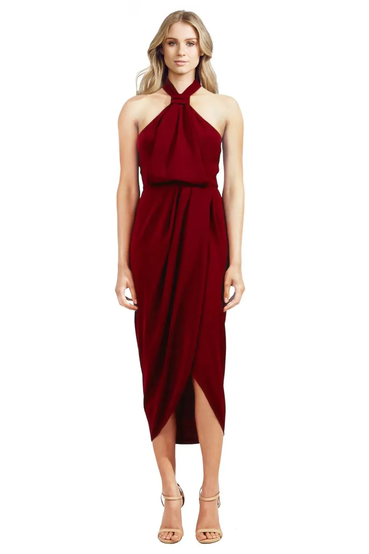 Shona Joy Core Knot Drape Dress Burgundy Size 10 - Image 1