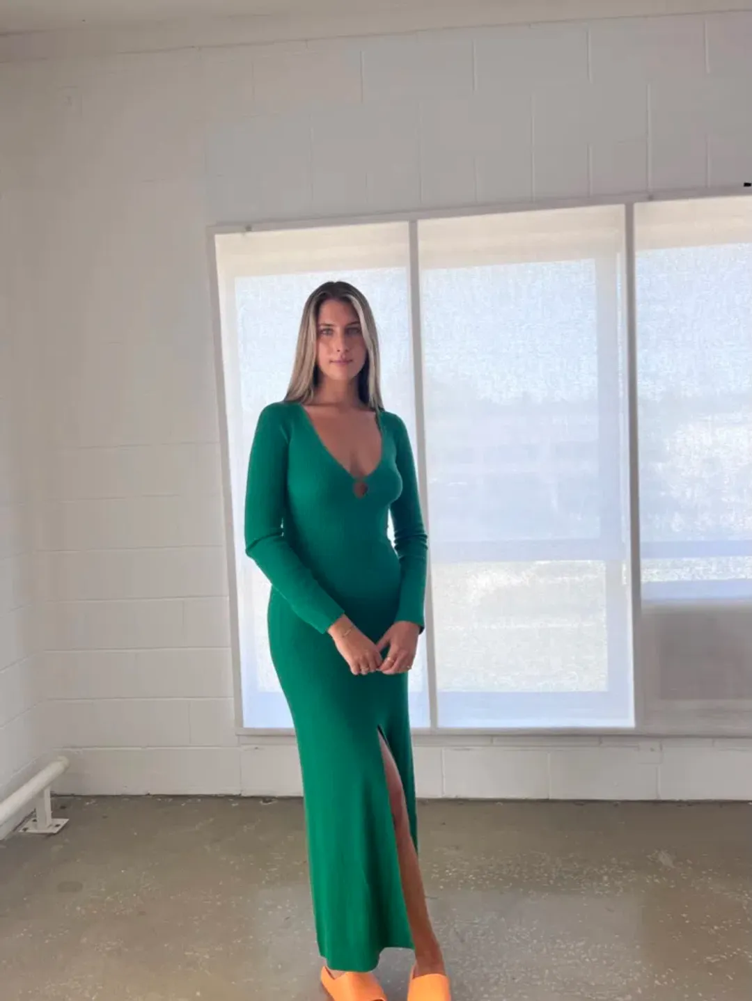 Bec & Bridge Freya Knit V Maxi Dress Green Size XS/Au 6 for rent on The Volte - main image