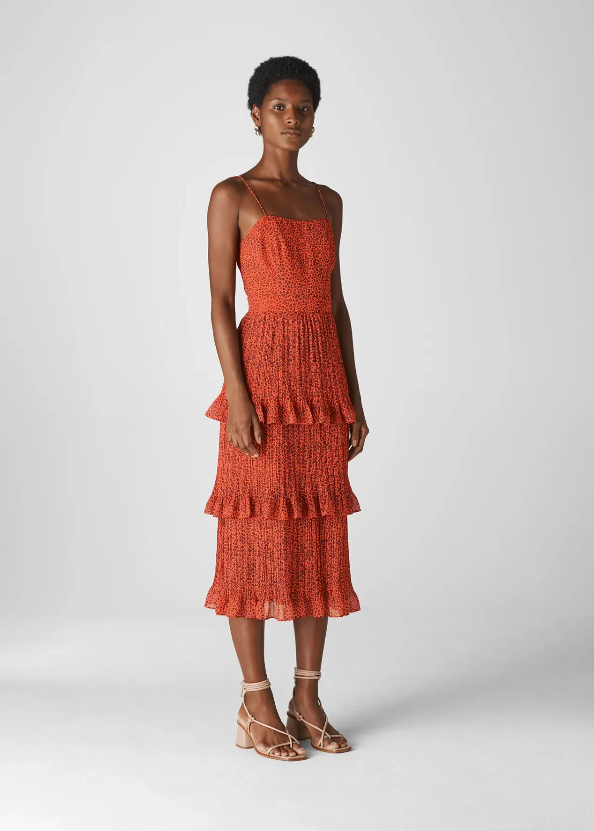 Whistles Mini Pleated Leopard Dress Red Print size 10 - Image 1