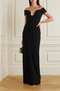 Solace London Marlowe Off-the-shoulder Crepe Gown Black Size 8 for rent on The Volte - image 1