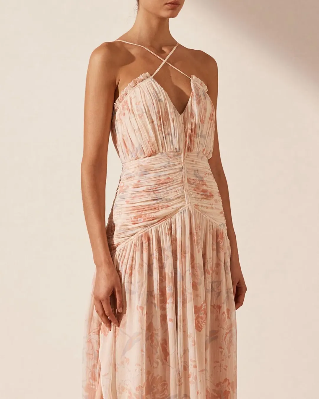 Shona Joy Faye Cross Front Midi Dress Blush & Multi Size 12 for rent on The Volte - main image