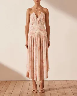 Shona Joy Faye Cross Front Midi Dress Blush & Multi Size 12 for rent on The Volte - image 1