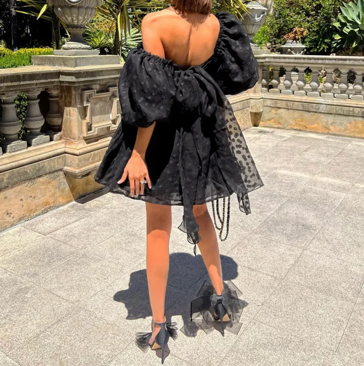 Aje La Piscine Puff Sleeve Bow Back Mini Dress Black Size 8 - Image 4