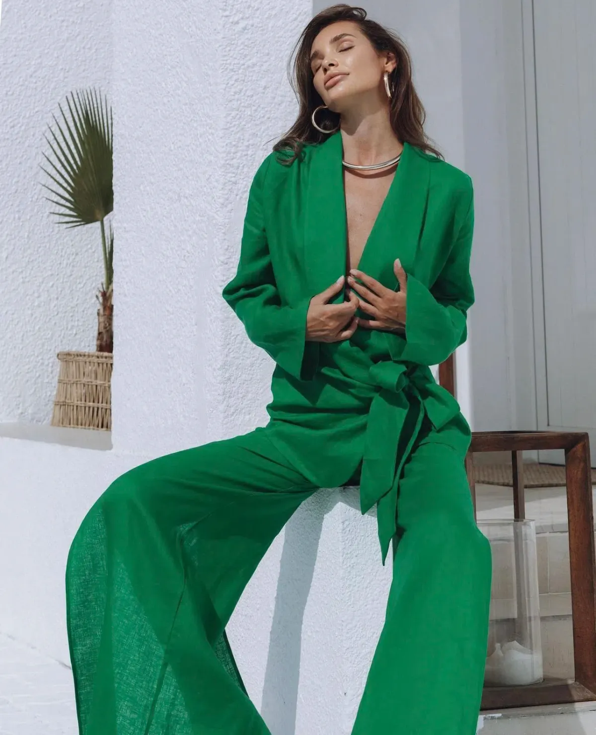 Chic Le Frique Abeni Linen Set Green Size 8 - Image 3