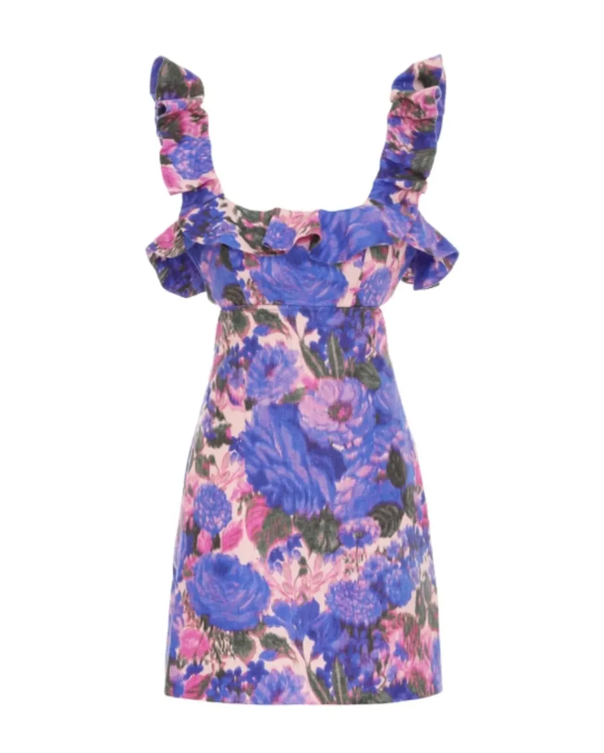 Zimmermann High Tide Frilled Mini Dress in Purple Ikat Floral Size 0/Au 8 - Image 3