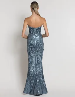 Bariano Maia Strapless Pattern Sequin Gown In Antique Blue Size 10 for rent on The Volte - image 2
