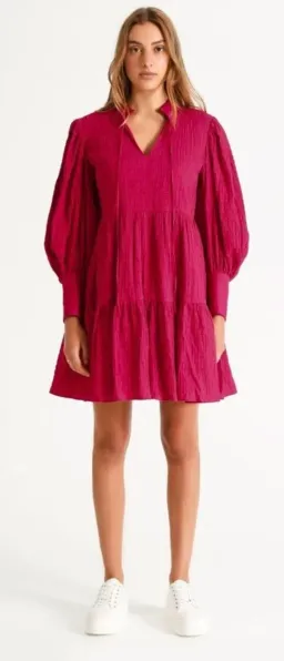 Piper Cotton Tiered Mini Dress Pink Size AU 6 for rent on The Volte - image 2