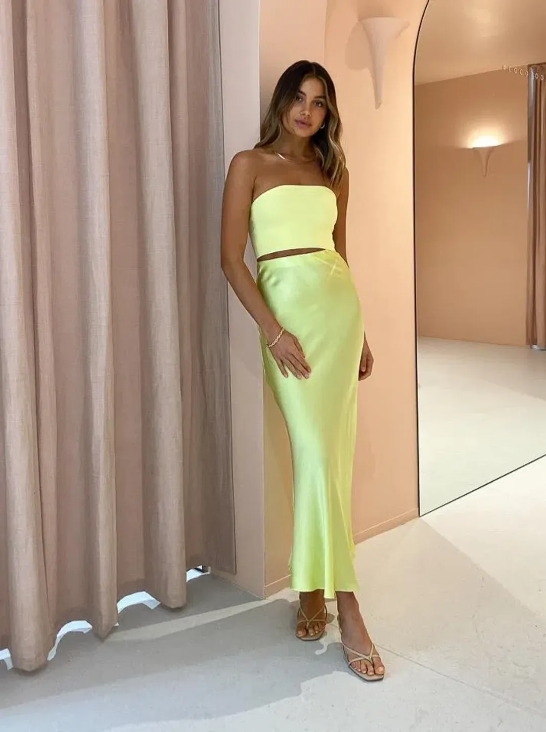 Bec & Bridge Citrus Sweetie Strapless Top Size 12 and Maxi Skirt Size 10 Set Green for rent on The Volte - main image
