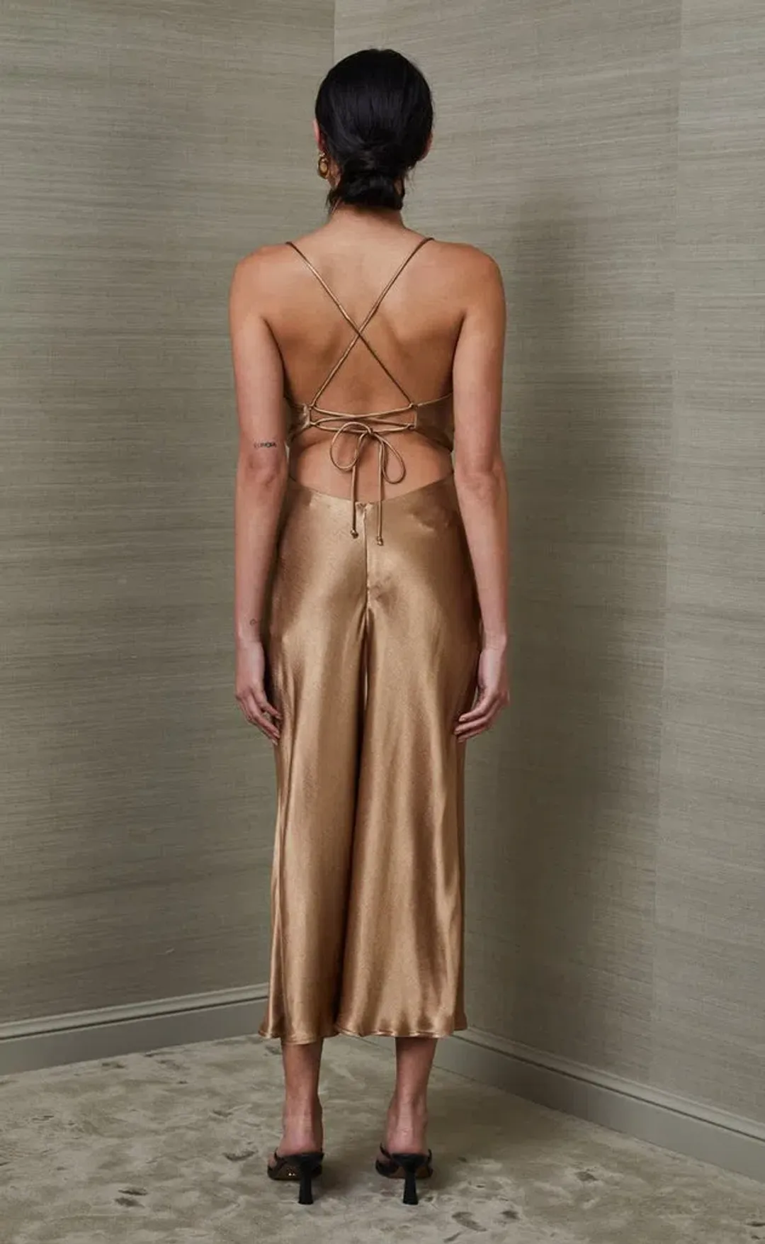 Bec & Bridge Aubrey Cut Out Midi Dress Gold Size 6 / XS for rent on The Volte - main image