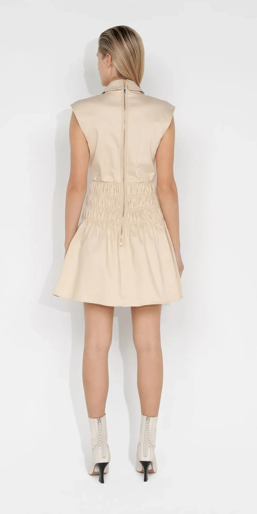 Cue Cotton Shirred Blazer Dress Beige Size 10 for rent on The Volte - main image