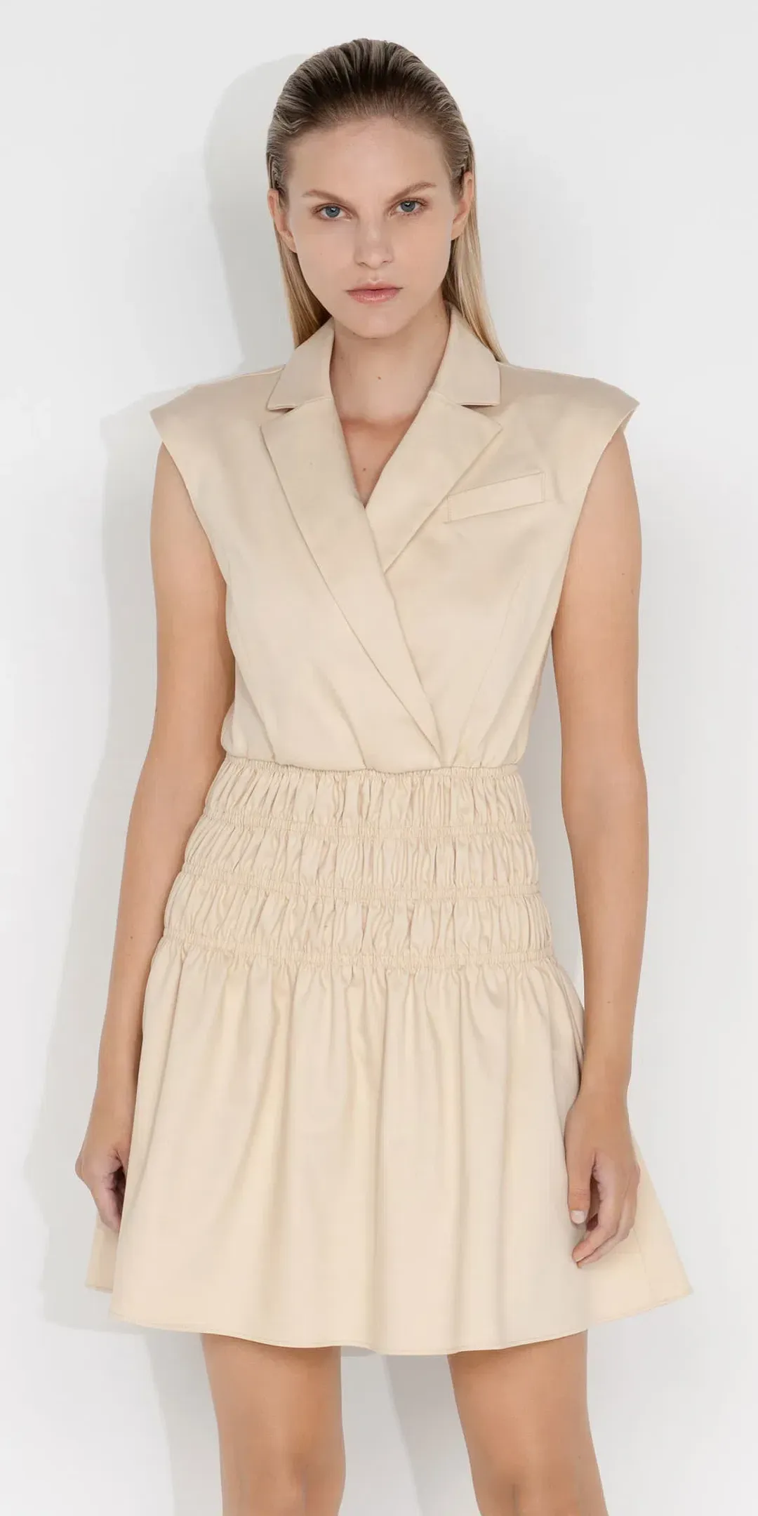 Cue Cotton Shirred Blazer Dress Beige Size 10 for rent on The Volte - main image