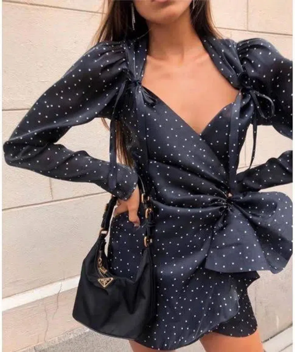Sofia The Label Black Audrey Puff Sleeve Polka Dot Mini Dress Print Size 8 - Image 1