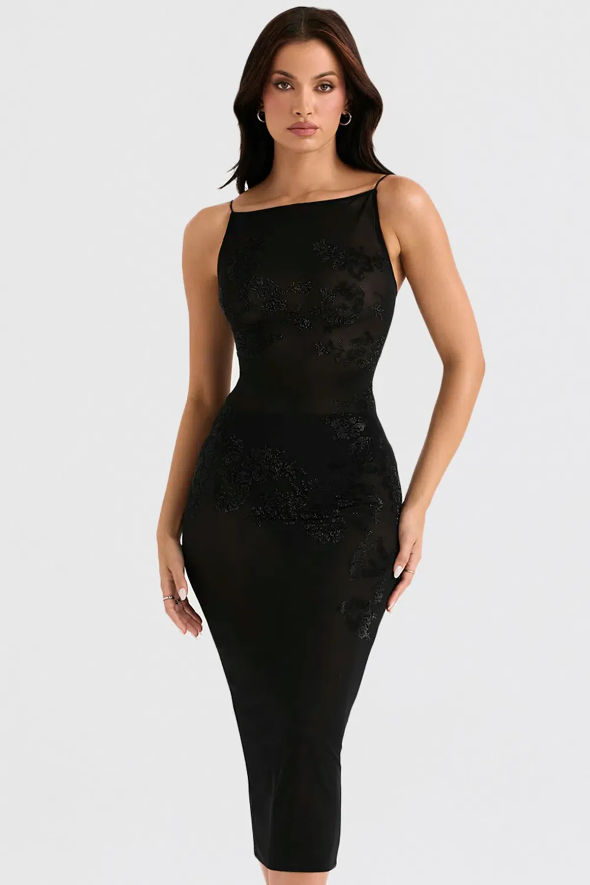 House of CB Amirah Mesh Crystal Embellished Midi Dress Black Size XS / Au 6 - Image 1
