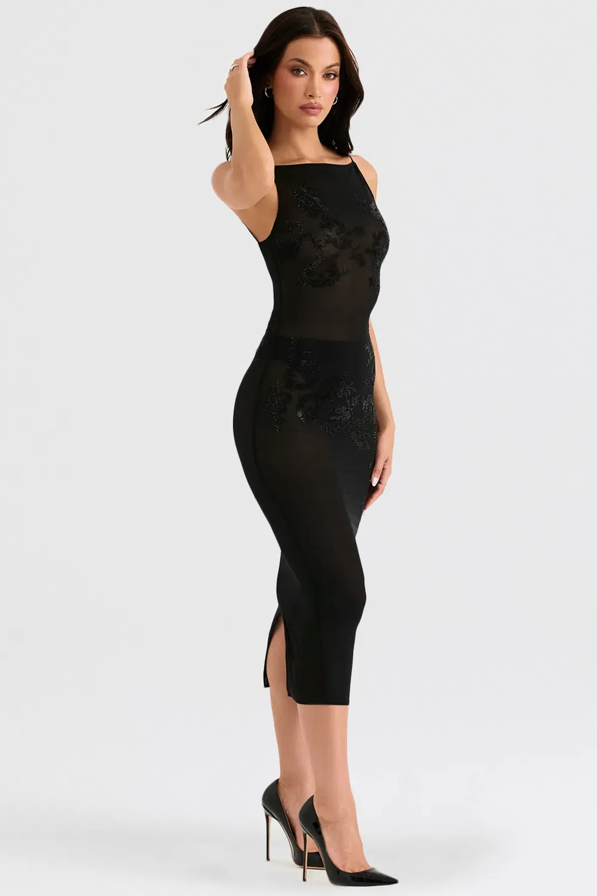 House of CB Amirah Mesh Crystal Embellished Midi Dress Black Size XS / Au 6 - Image 2