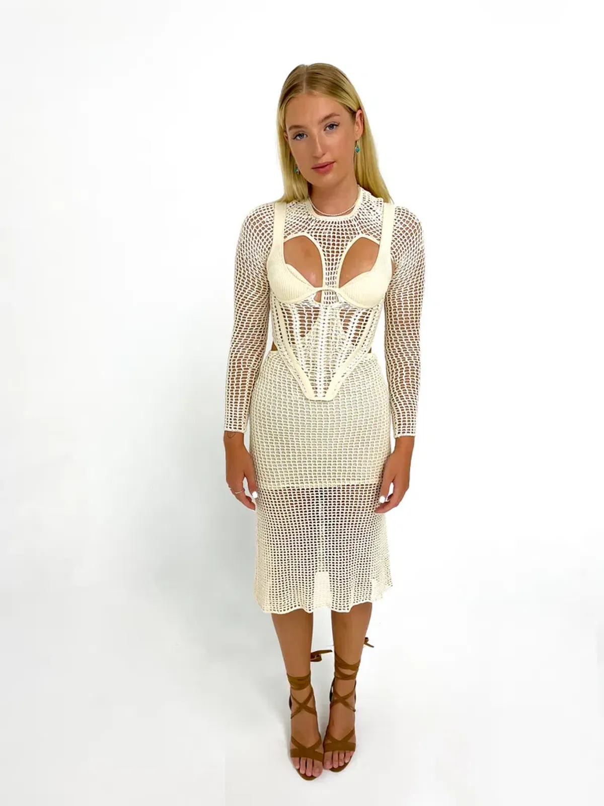 Dion Lee Stirrup Crochet Dress Cream Size XS/Au 6 for rent on The Volte - main image