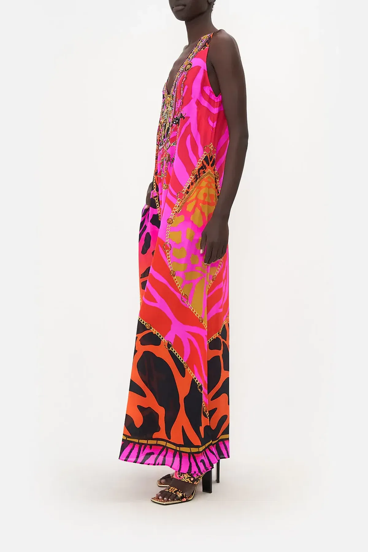 The Always Change Your Spots V Neck Flared Jumpsuit Pink Print Size S/Au 8 - Image 2