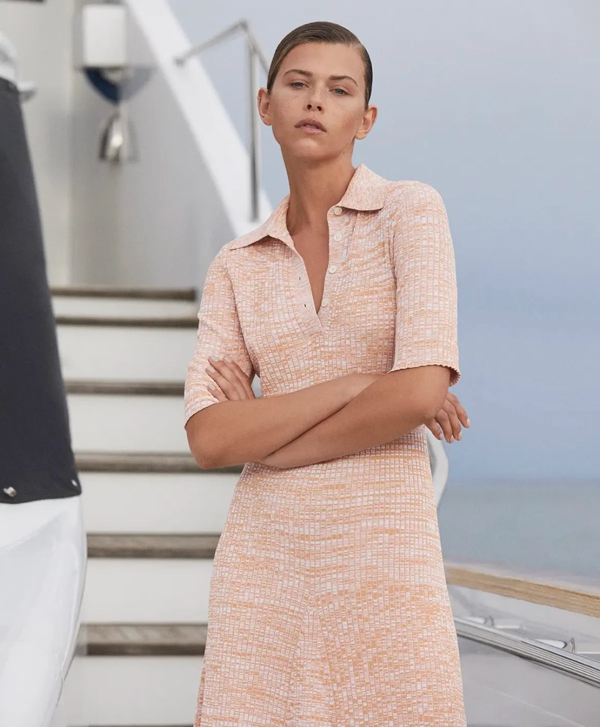 Scanlan Theodore Pleated Rib Shirt Dress in Peach Size 12 - Image 2