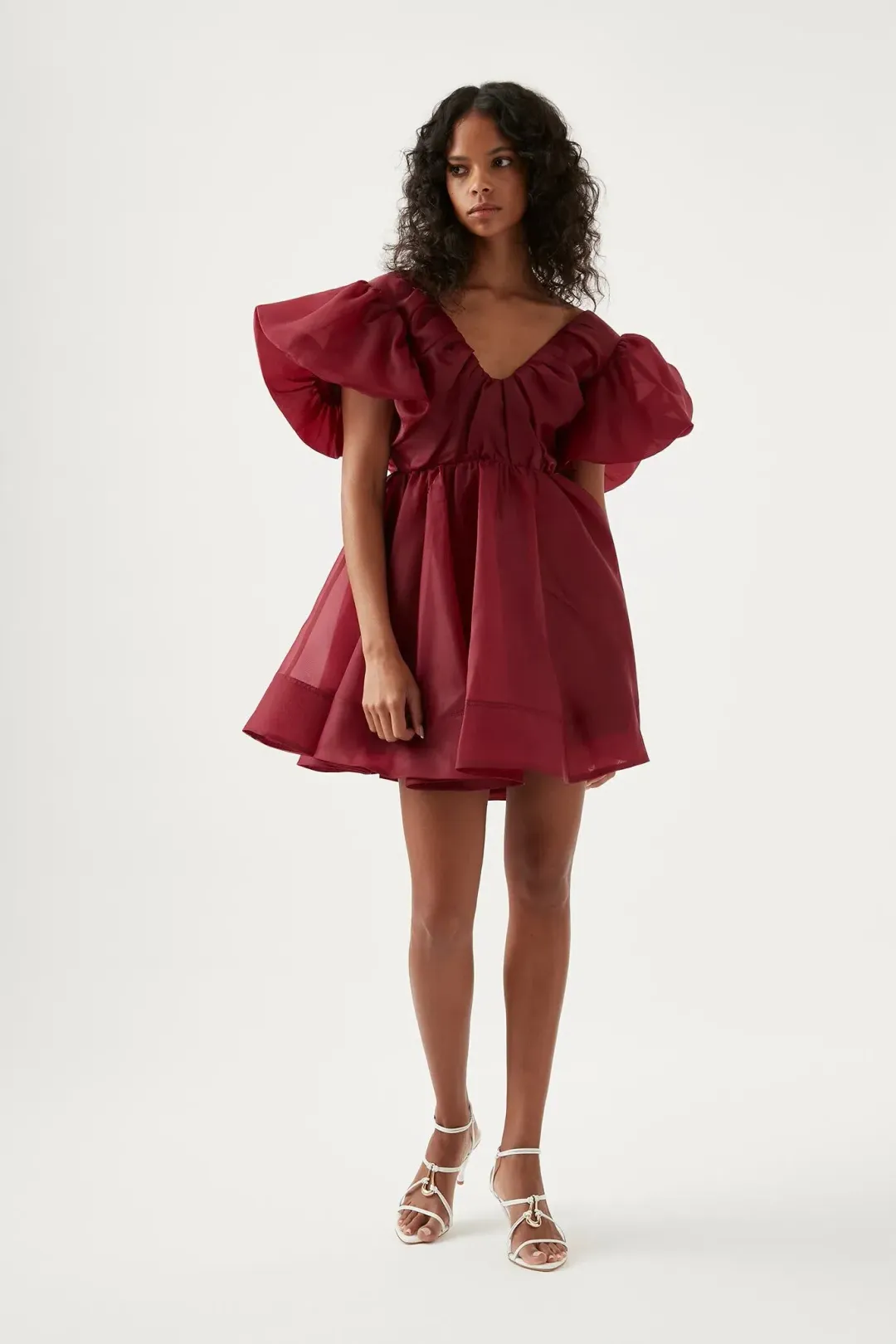 Aje Gretta Organza Mini Dress Burgundy Size 8 for rent on The Volte - main image
