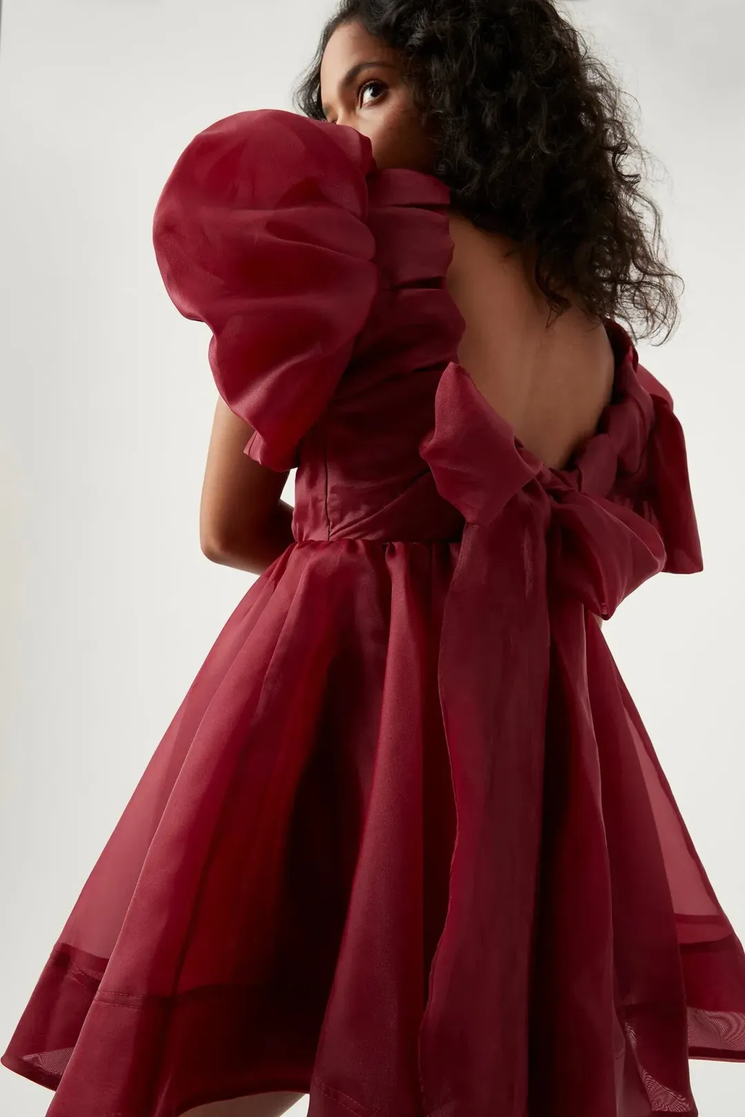 Aje Gretta Organza Mini Dress Burgundy Size 8 for rent on The Volte - main image