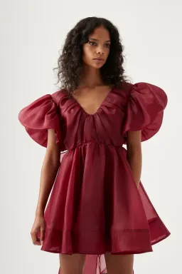 Aje Gretta Organza Mini Dress Burgundy Size 8 for rent on The Volte - image 2