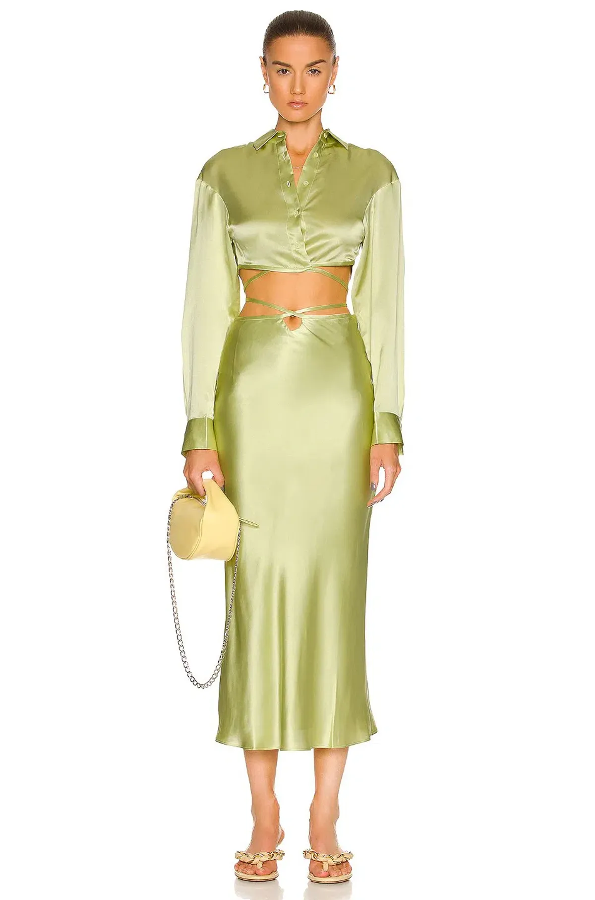 Christopher Esber Crop Tie Shirt/loop Hole Midi Skirt Set Green Size 6 - Image 1
