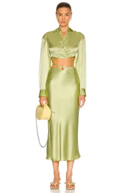 Christopher Esber Crop Tie Shirt/loop Hole Midi Skirt Set Green Size 6 for rent on The Volte - image 1