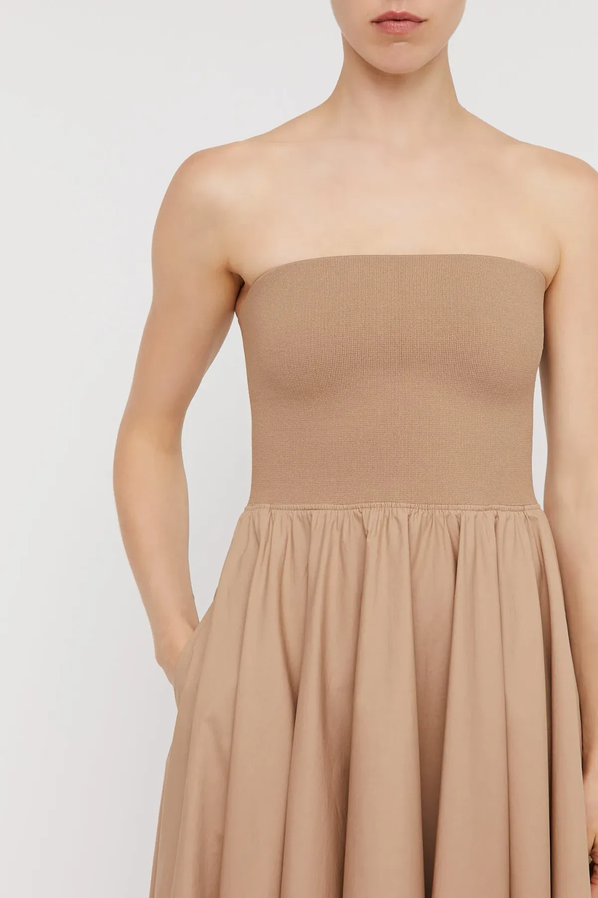 Scanlan Theodore Crepe Knit Cotton Strapless Dress Nude Size 6 - Image 2
