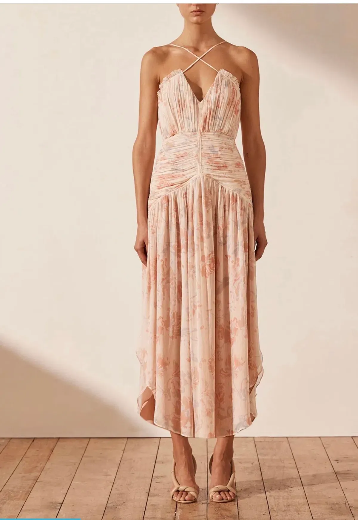 Shona Joy Faye Cross Front Midi Dress Floral Size 10 - Image 1