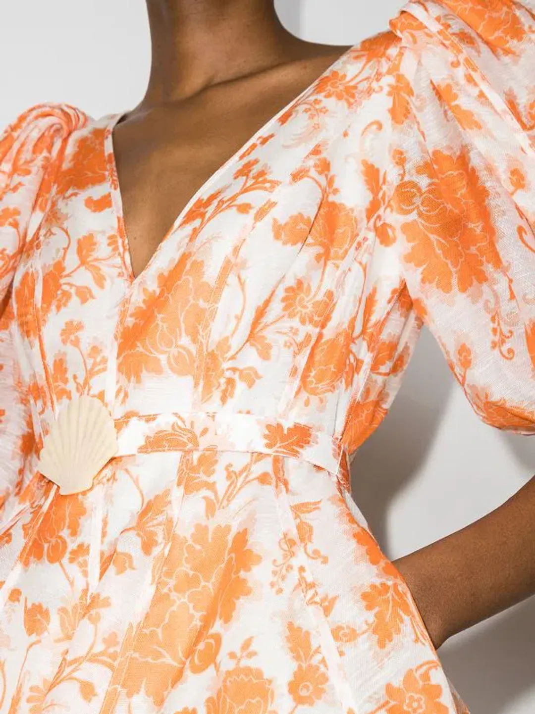 Zimmermann Postcard Puff Sleeve Flared Mini Dress Orange Tonal Floral AU14 (22:11) for rent on The Volte - main image