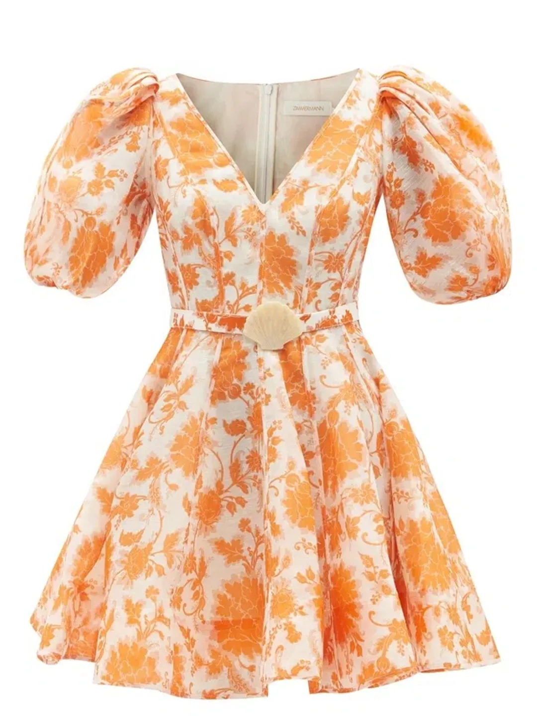 Zimmermann Postcard Puff Sleeve Flared Mini Dress Orange Tonal Floral AU14 (22:11) for rent on The Volte - main image