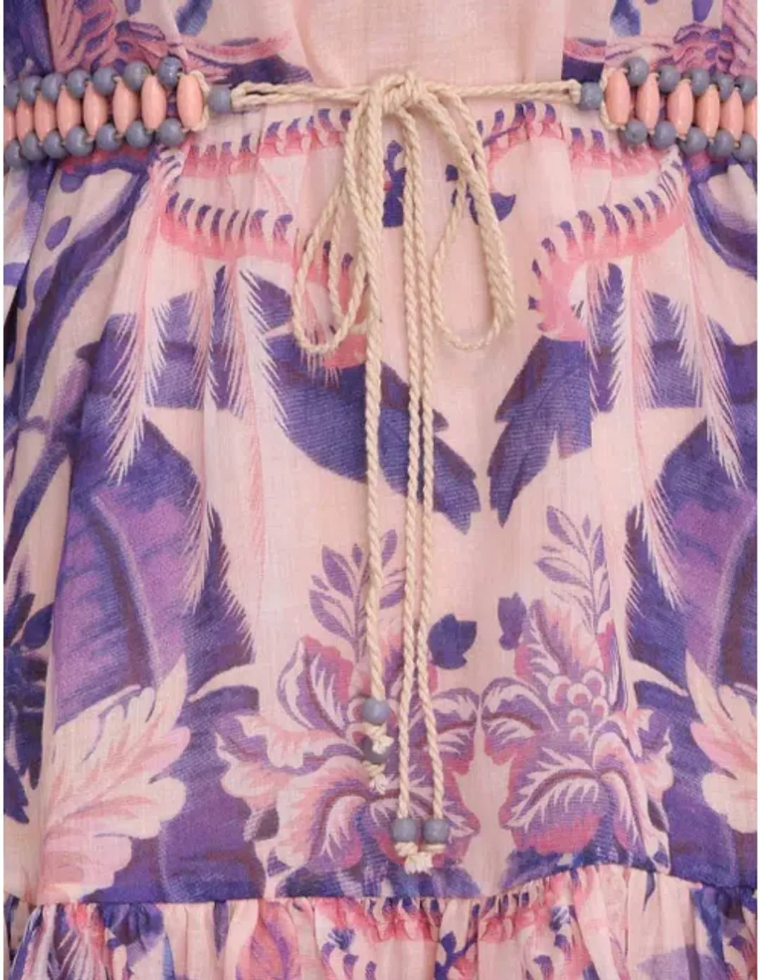 Zimmermann Lyre Billow Mini Dress in Purple Palm Print Size 0 / Au 8 for rent on The Volte - main image