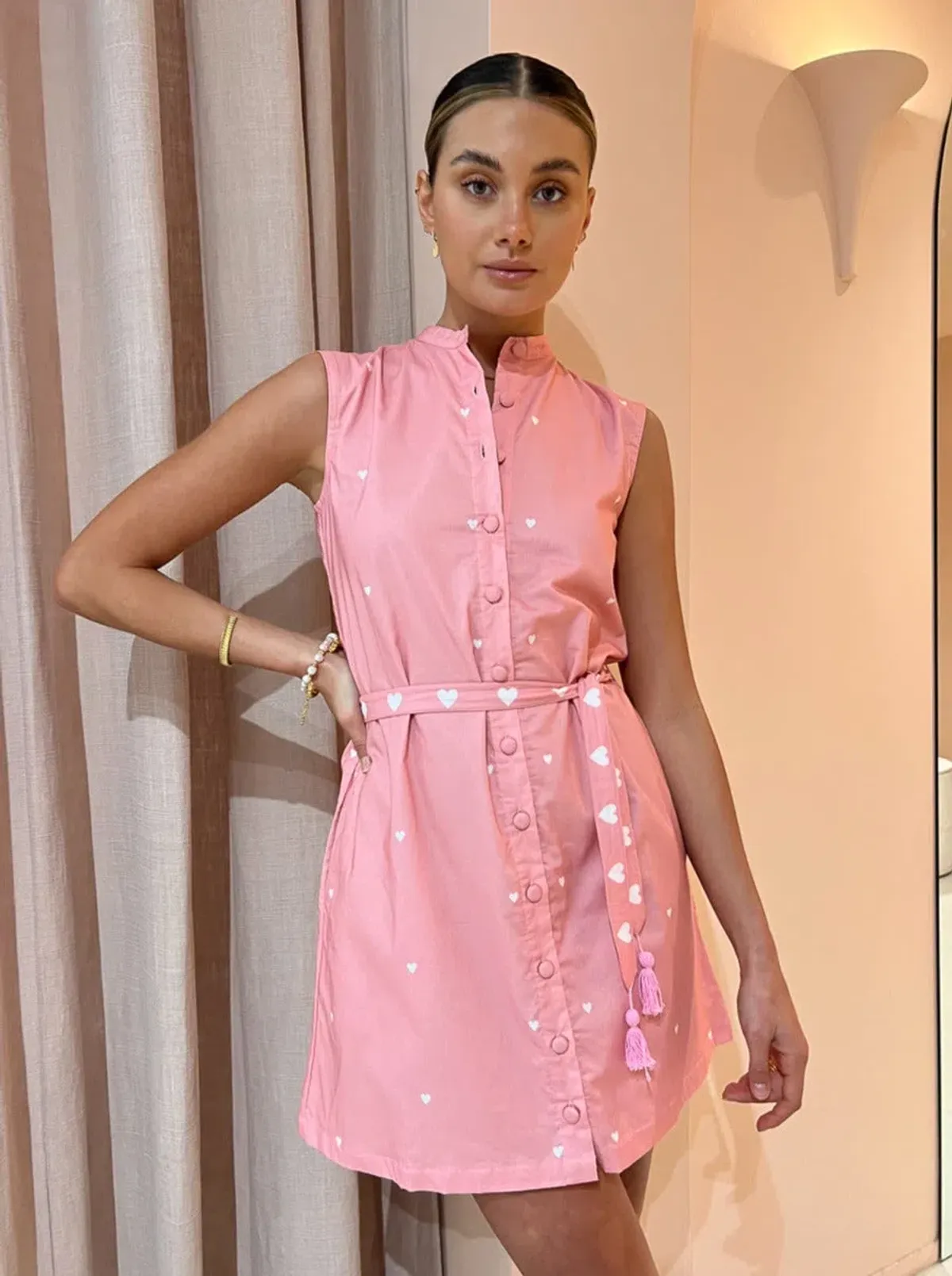 Ambra Maddalena Piper Mini Dress in Pink Hearts Size 10 - Image 2