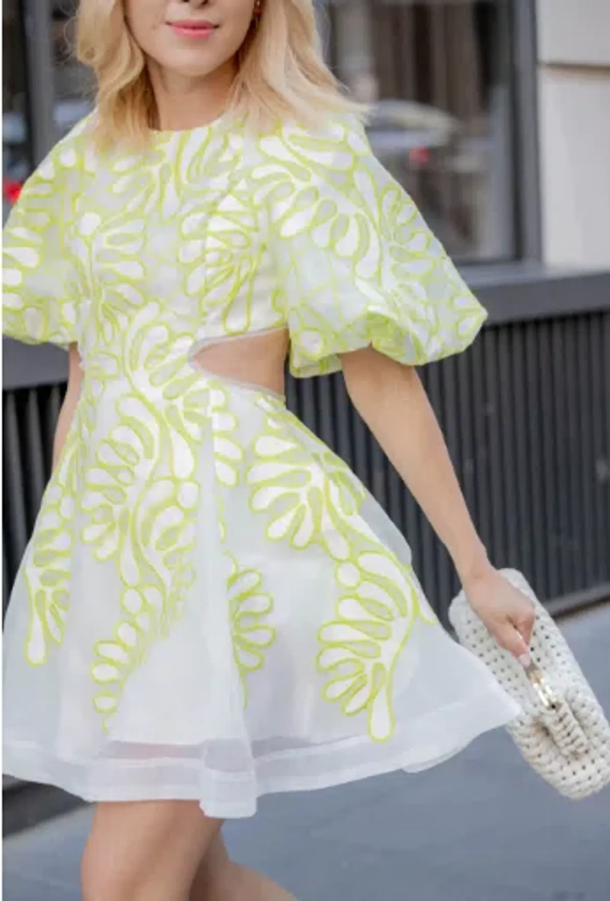 Aje Botanical Applique Mini Dress Ivory/Citrus Yellow Size 10 / M - Image 5
