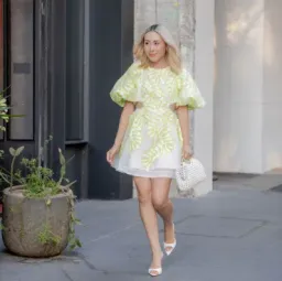 Aje Botanical Applique Mini Dress Ivory/Citrus Yellow Size 10 / M for rent on The Volte - image 4