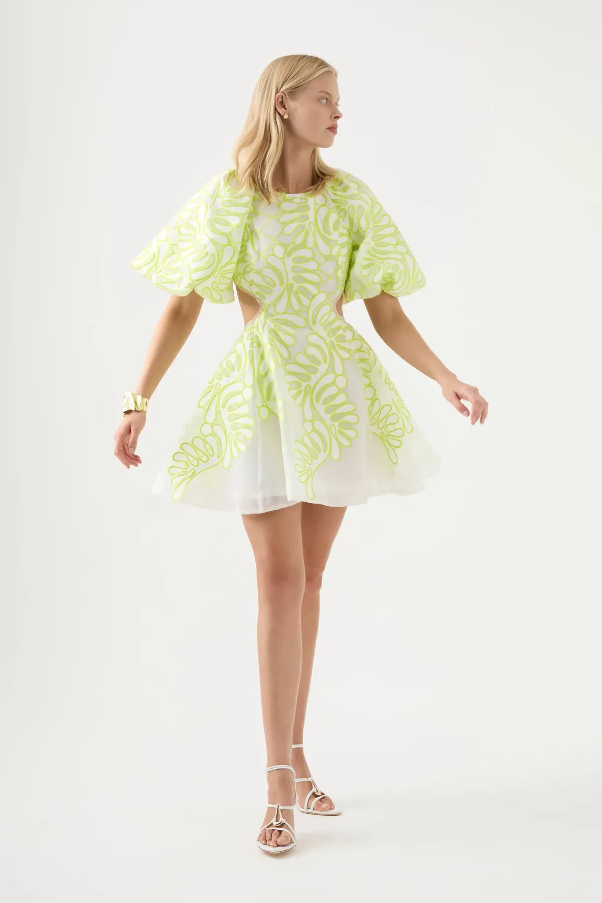Aje Botanical Applique Mini Dress Ivory/Citrus Yellow Size 12 / L - Image 1
