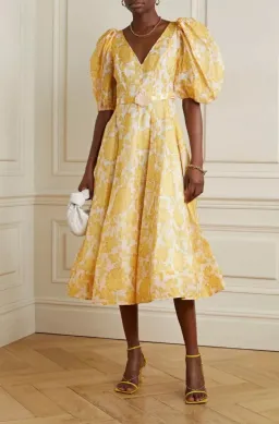 Zimmermann Postcard Puff Sleeve Midi Dress in Yellow AU14 (22:12) for rent on The Volte - image 2