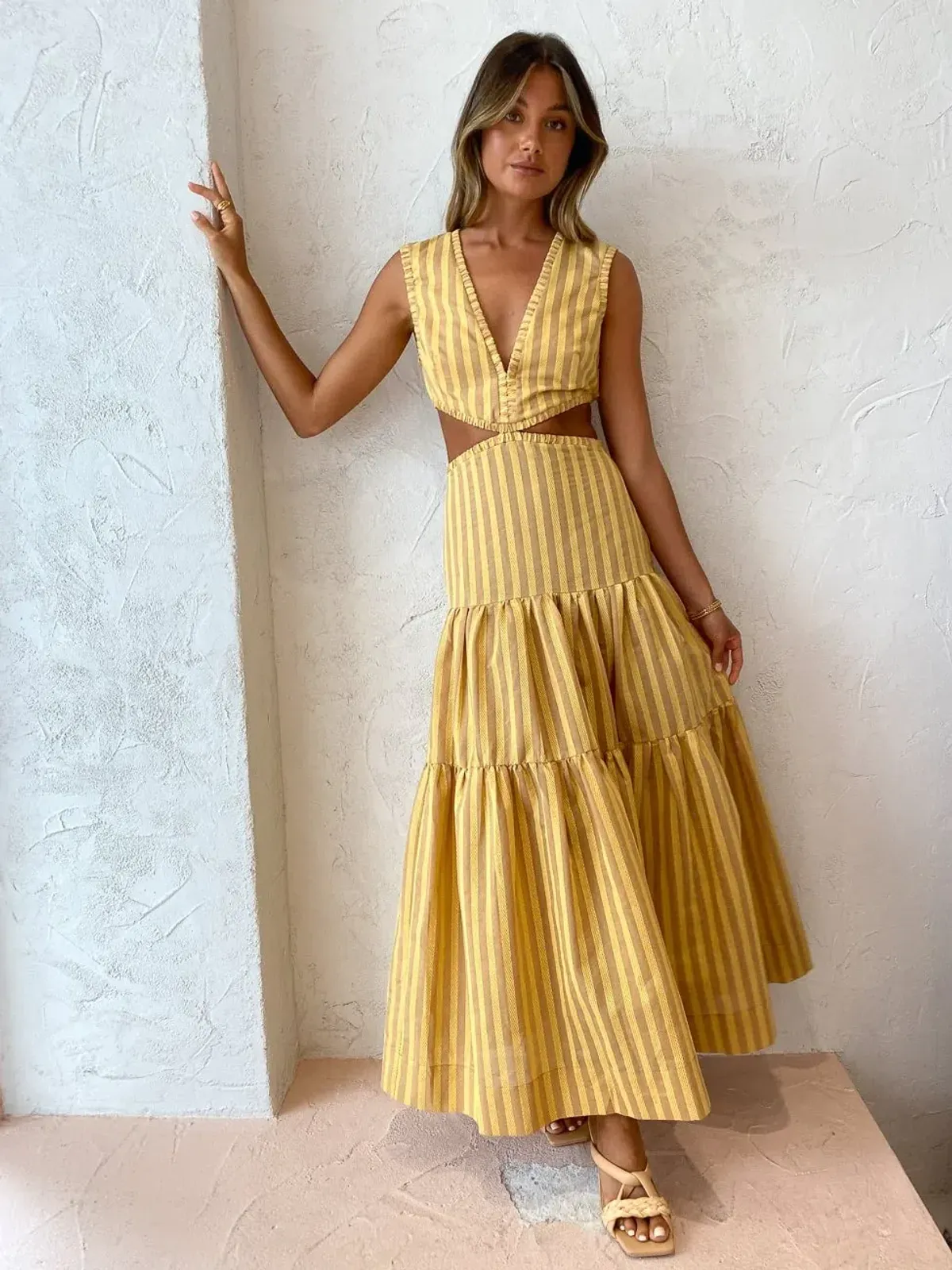 Bec & Bridge Liliana Maxi Dress Yellow Print Size 8 for rent on The Volte - main image