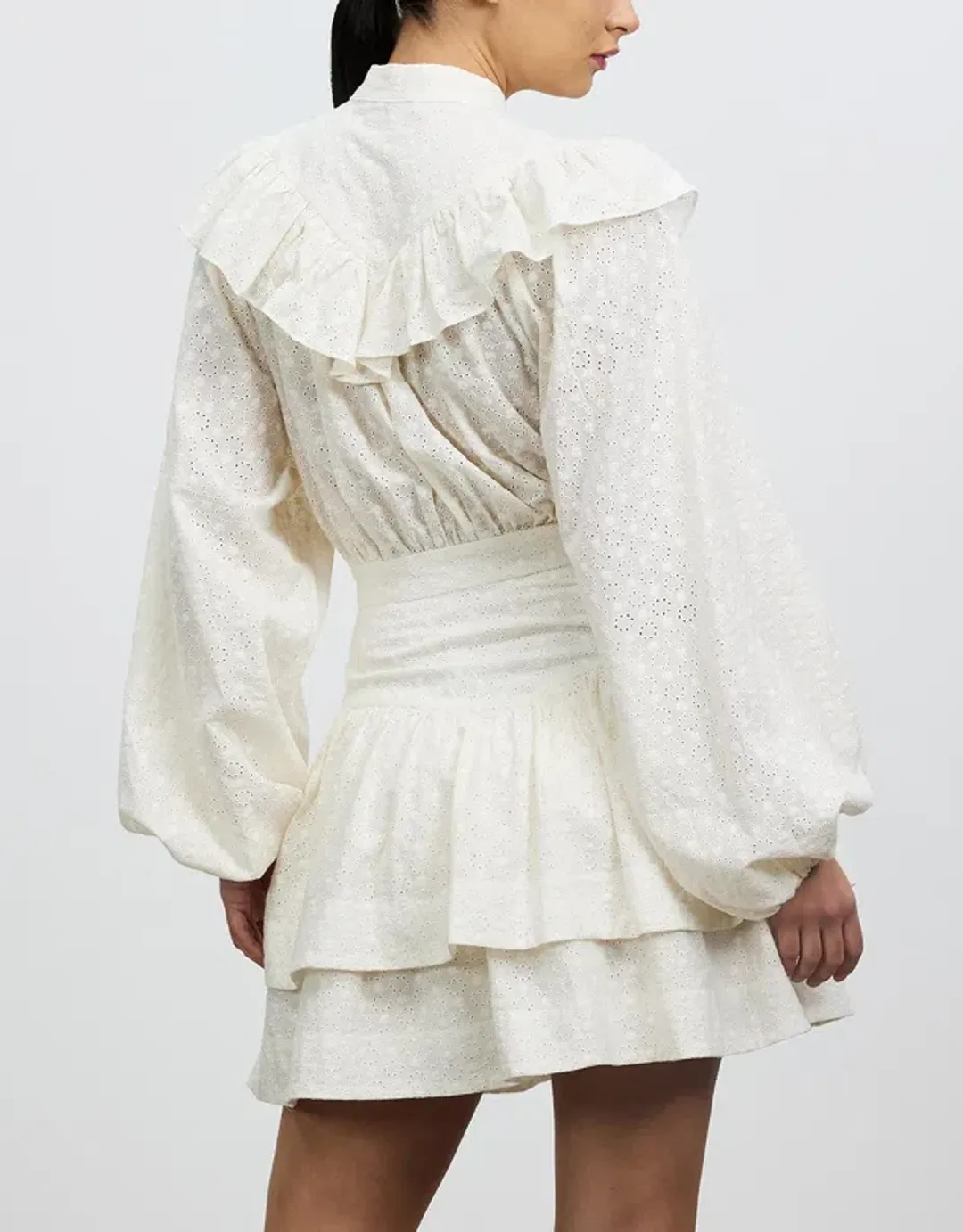 Shona Joy Magnolia Frill Mini Dress Cream Size 12 for rent on The Volte - main image