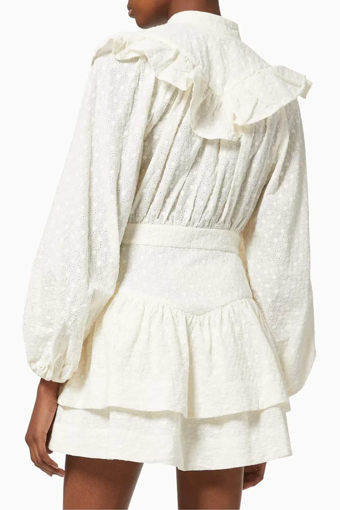 Shona Joy Magnolia Frill Mini Dress Cream Size 12 for rent on The Volte - main image