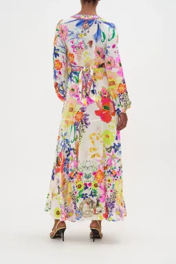 Camilla Wrap Tie Dress With Blouson Sleeve Fairy Gang Floral Size L/ Au 14 for rent on The Volte - image 5