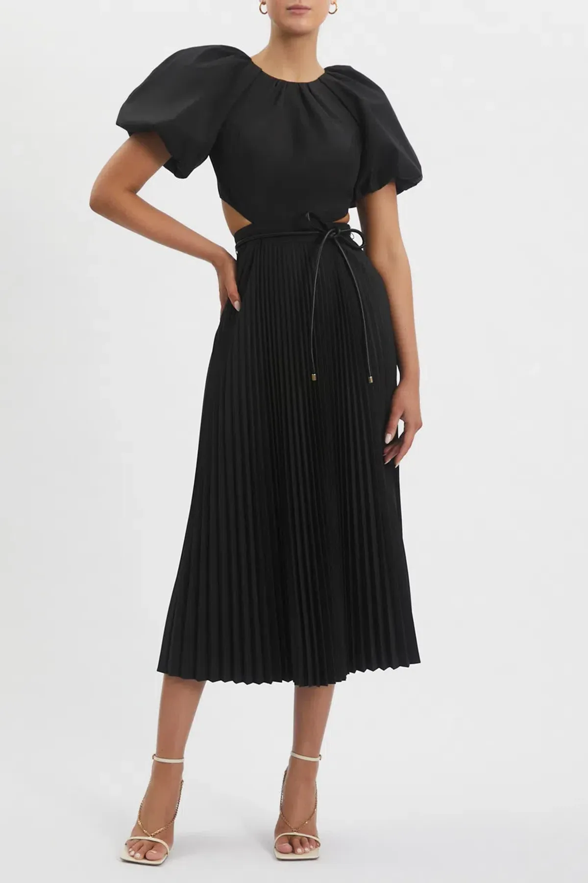 Rebecca Vallance Magdalena Puff Sleeve Midi Dress Black Size 8 - Image 1