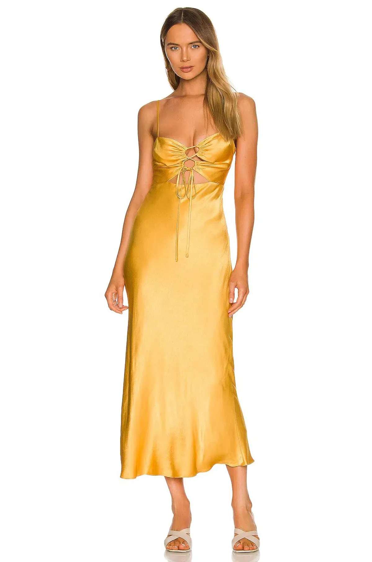 Shona Joy Alma Lace Up Midi Saffron for rent on The Volte - main image