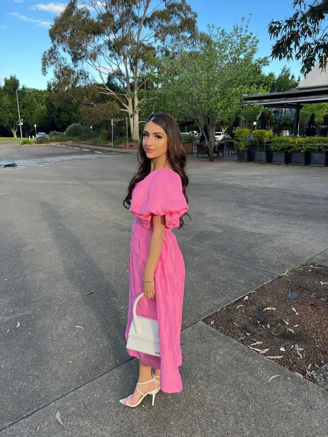 Aje Eugenie Off Shoulder Midi Dress French Rose Pink Size 8 / S for rent on The Volte - main image