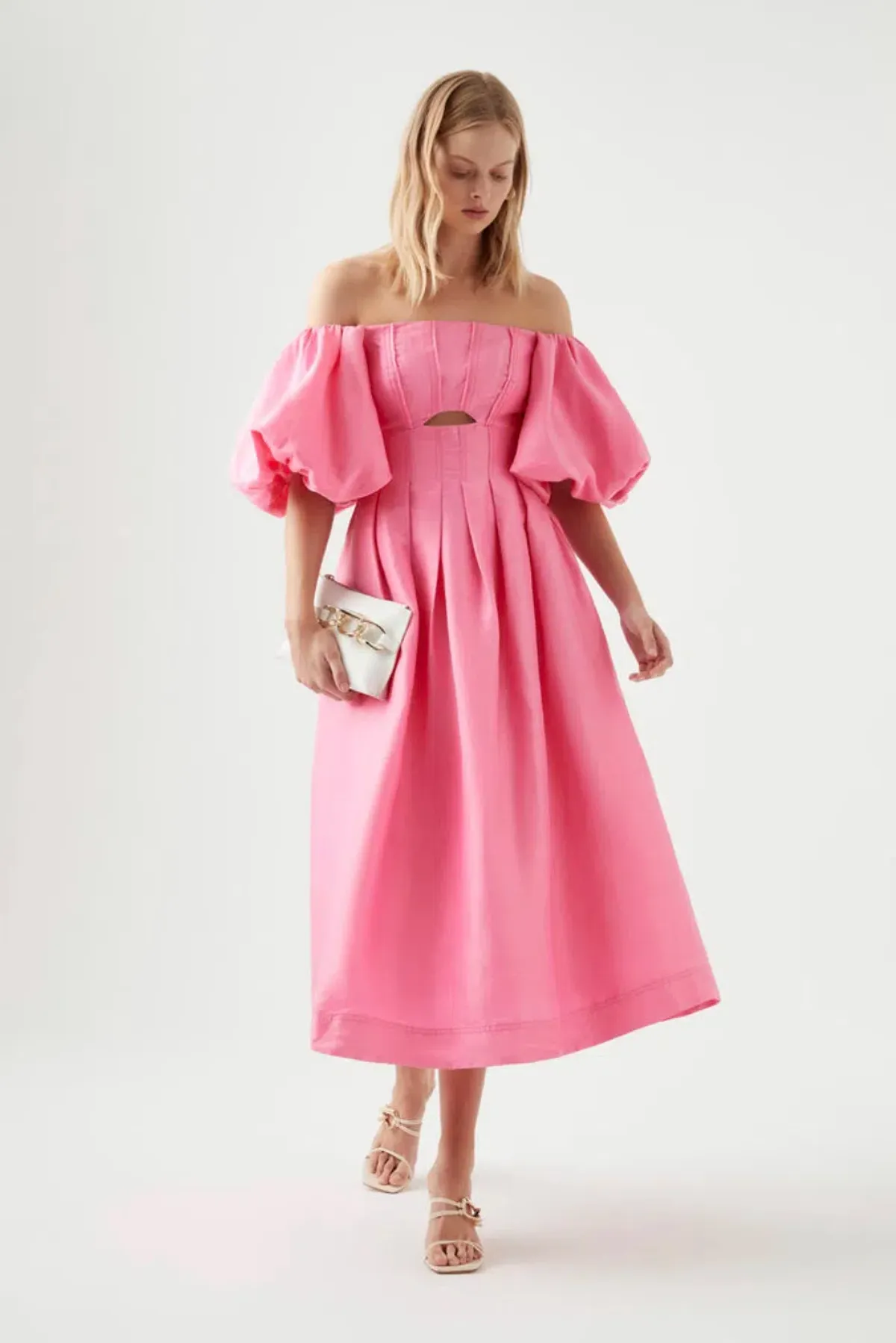 Aje Eugenie Off Shoulder Midi Dress French Rose Pink Size 8 / S - Image 1