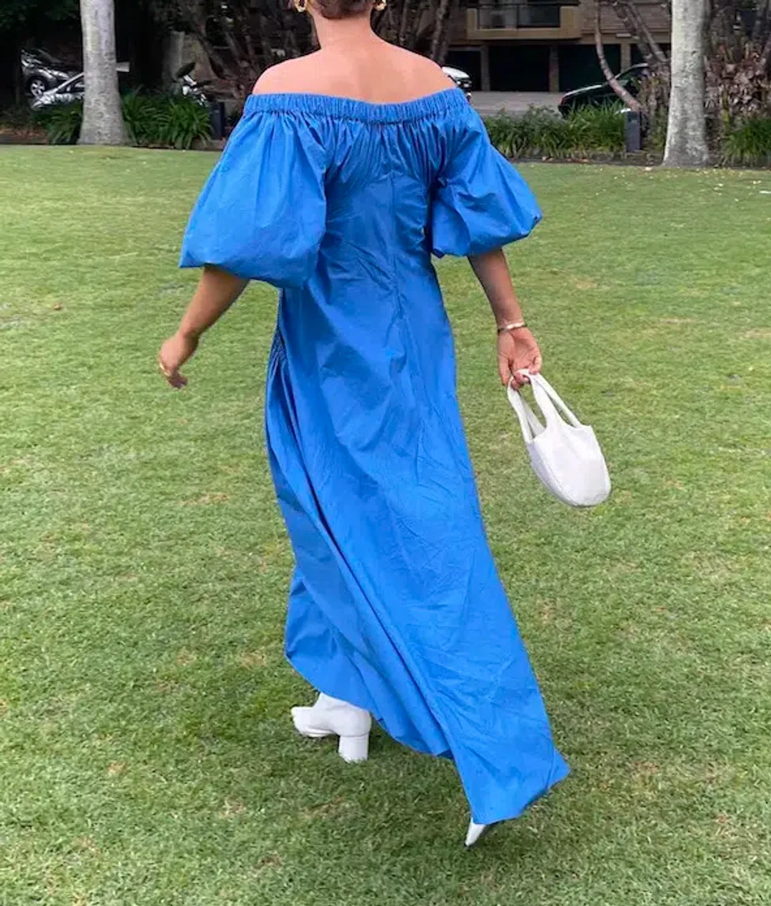 Scanlan Theodore Off Shoulder Cotton Poplin Gathered Pocket Dress Blue Size 10 / M for rent on The Volte - main image