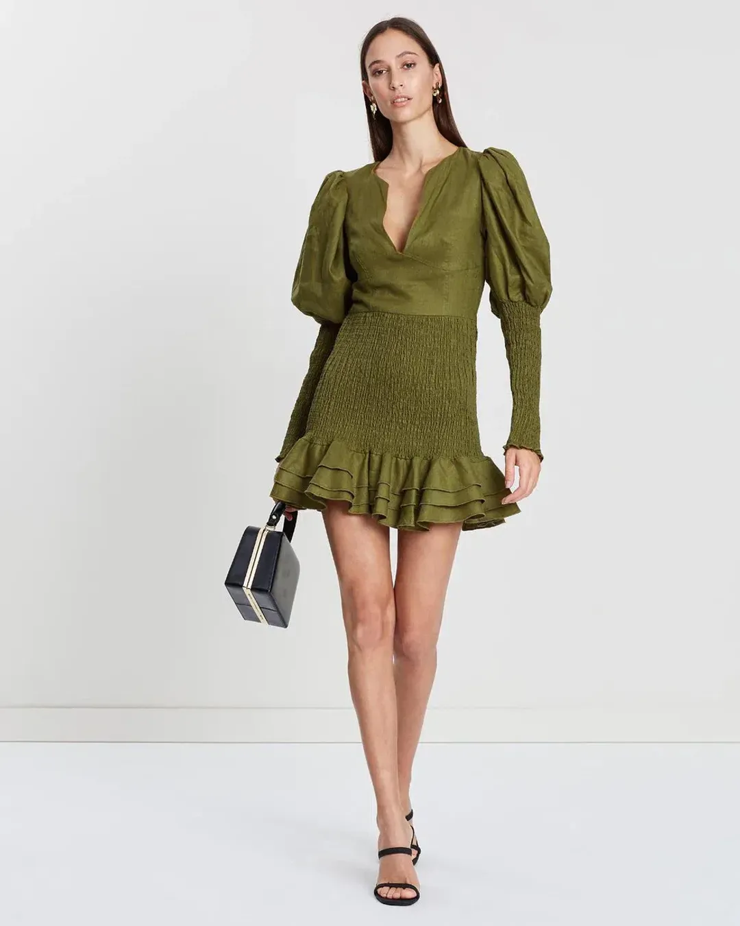 Joslin Studio Morgan Linen Mini Dress Camo Size 10 for rent on The Volte - main image