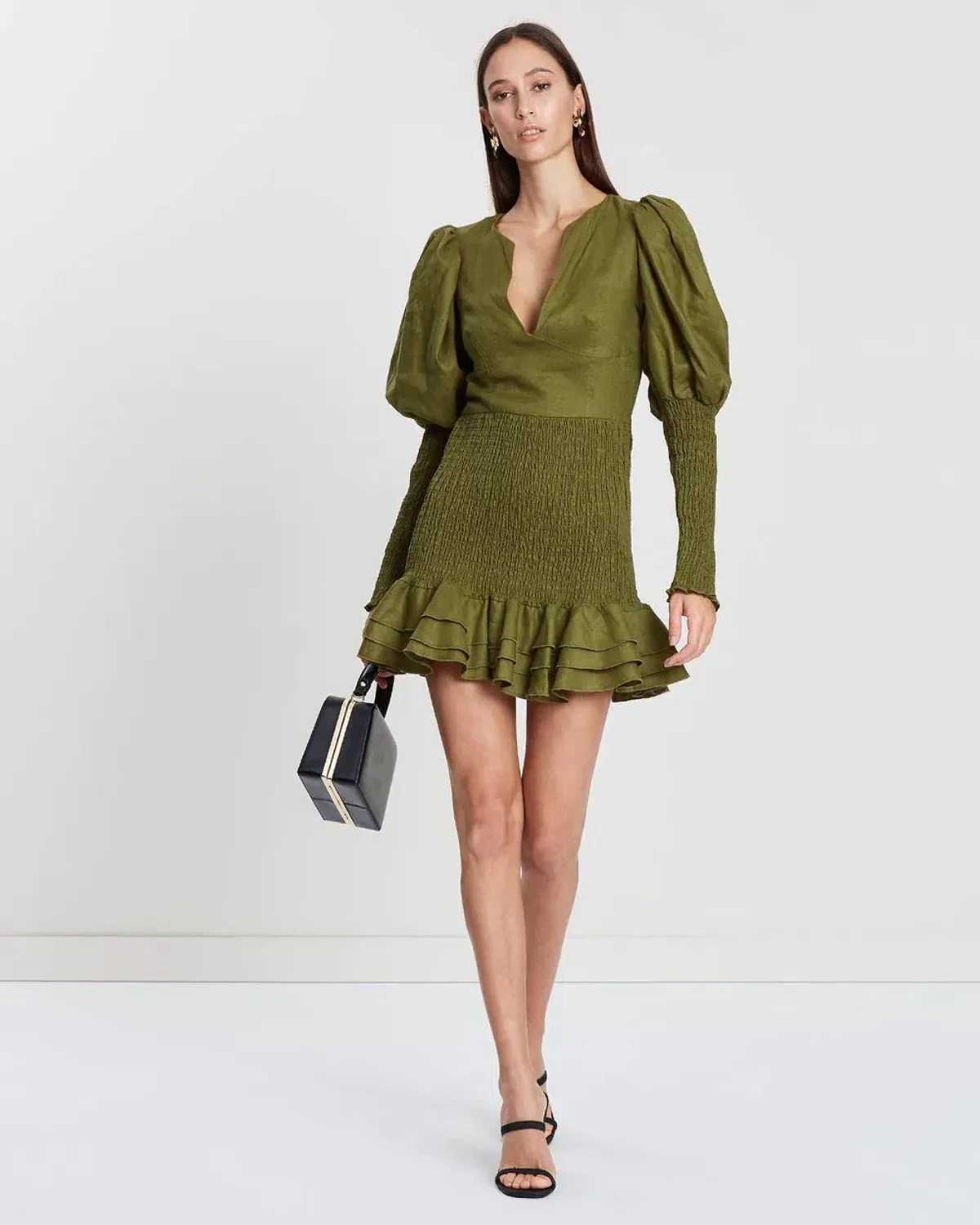 Joslin Studio Morgan Linen Mini Dress Camo Size 10 for rent on The Volte - main image
