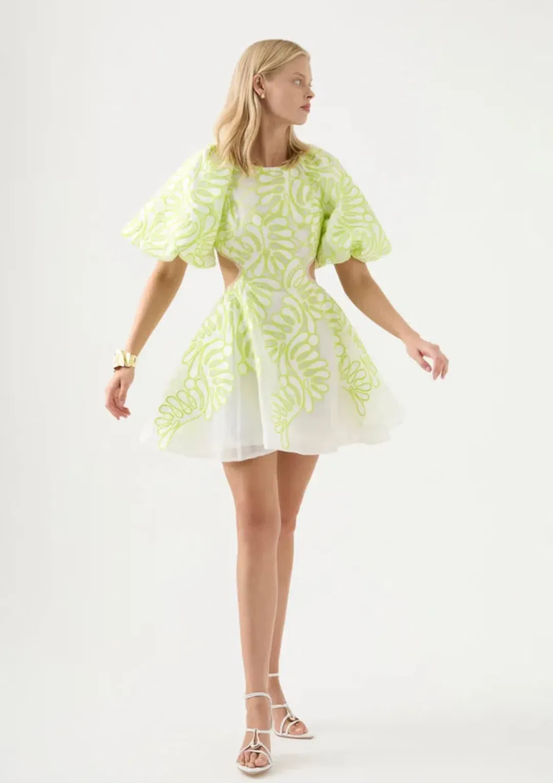 Aje Botanical Applique Mini Dress Green/White Size 8 for rent on The Volte - main image