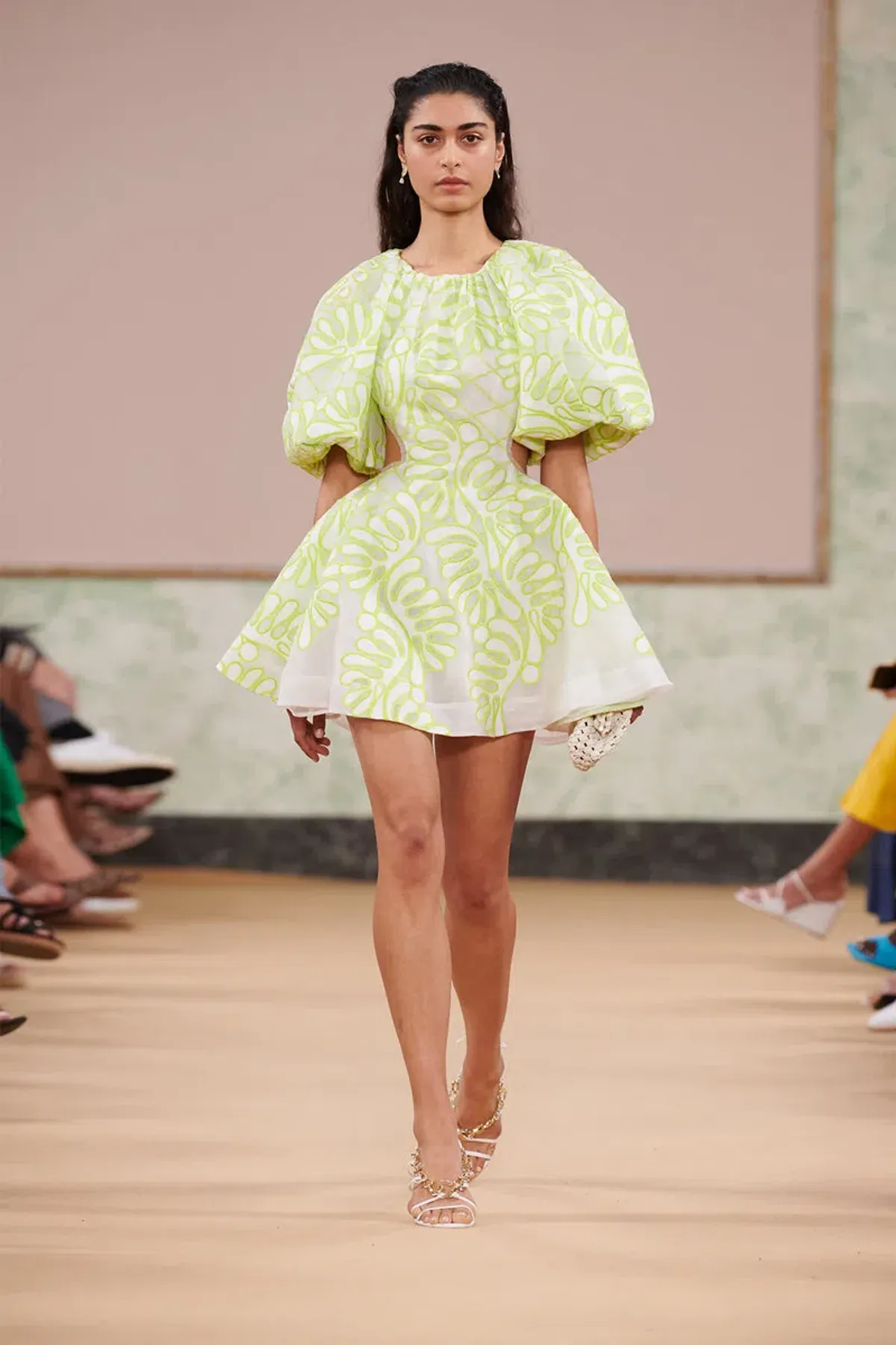 Aje Botanical Applique Mini Dress Green/White Size 8 - Image 1